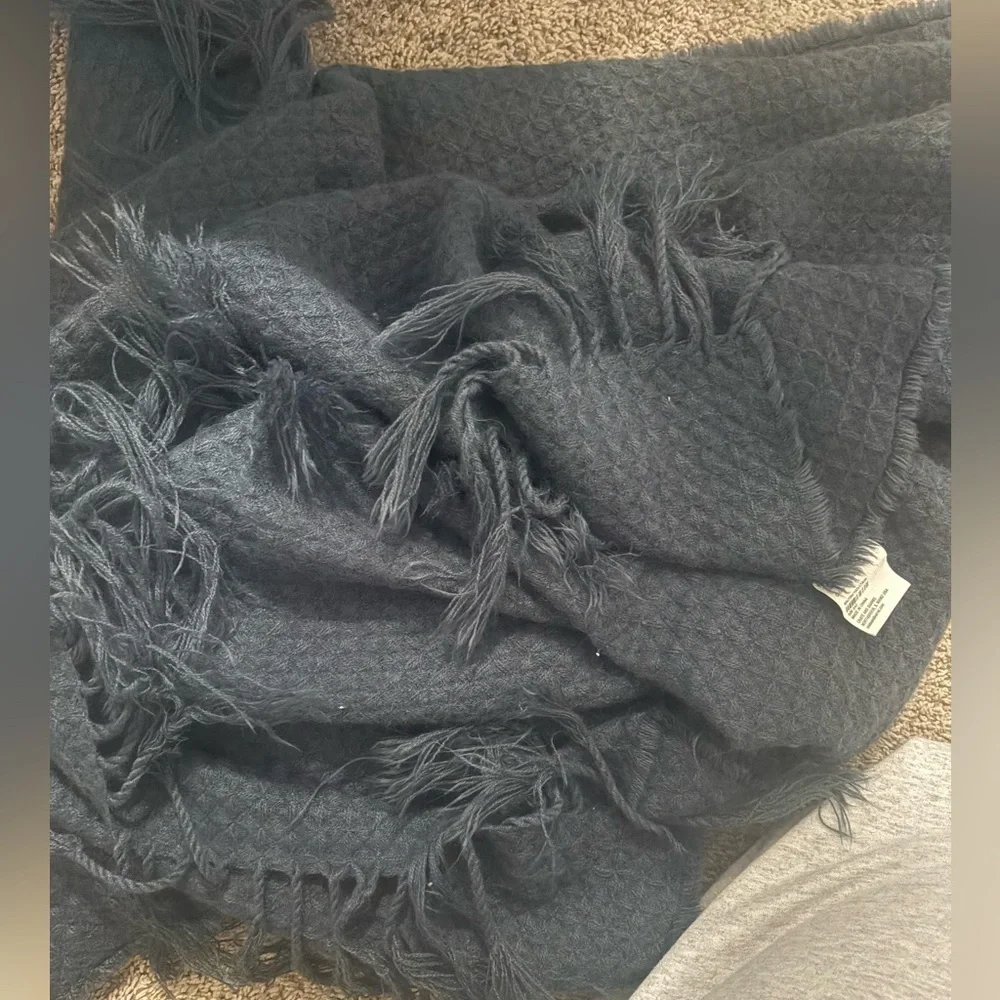 Crate&Barrel Navy Fringed Throw